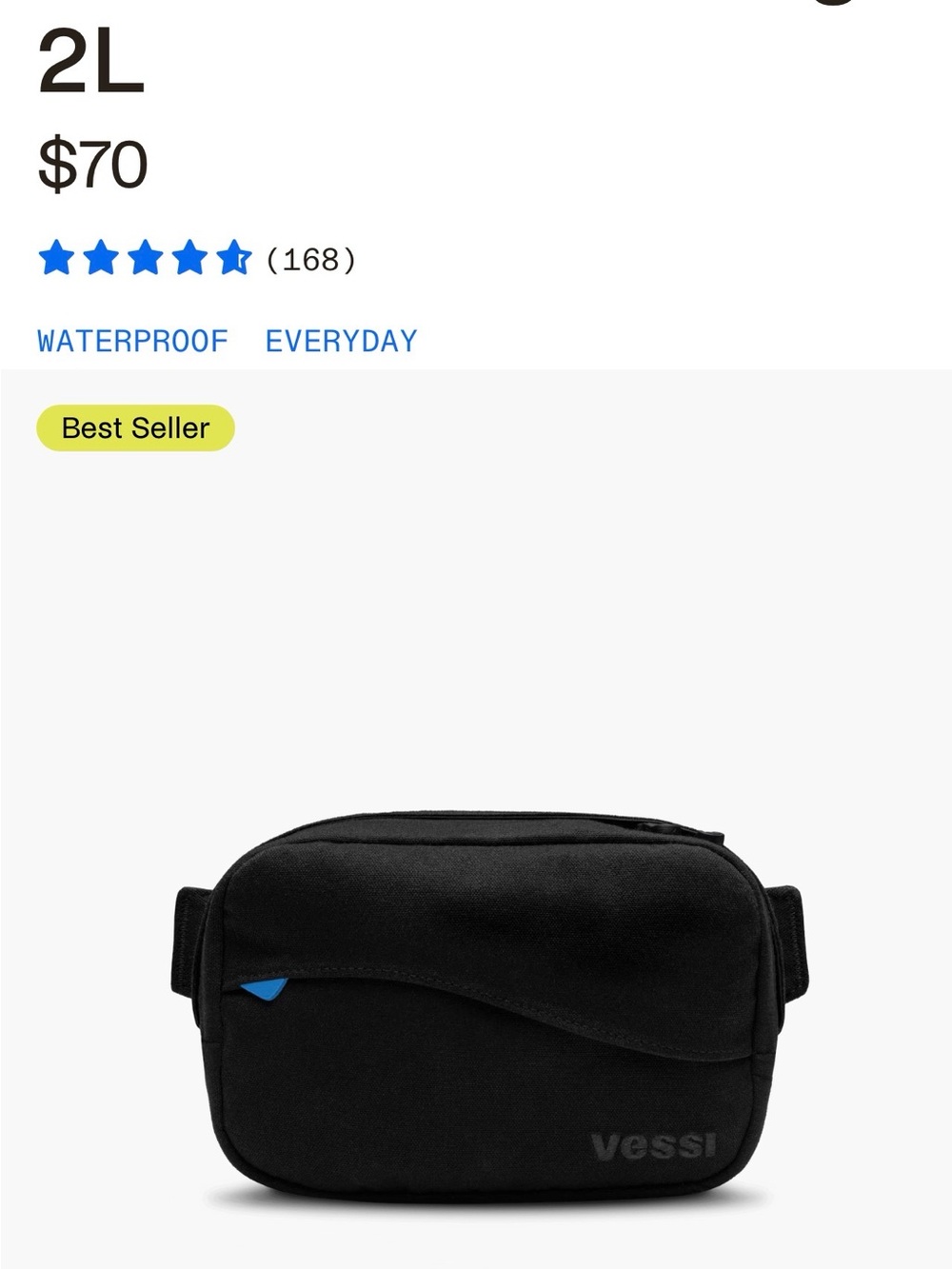 Vessi 2 litre Shoreline belt bag / fanny pack
Black